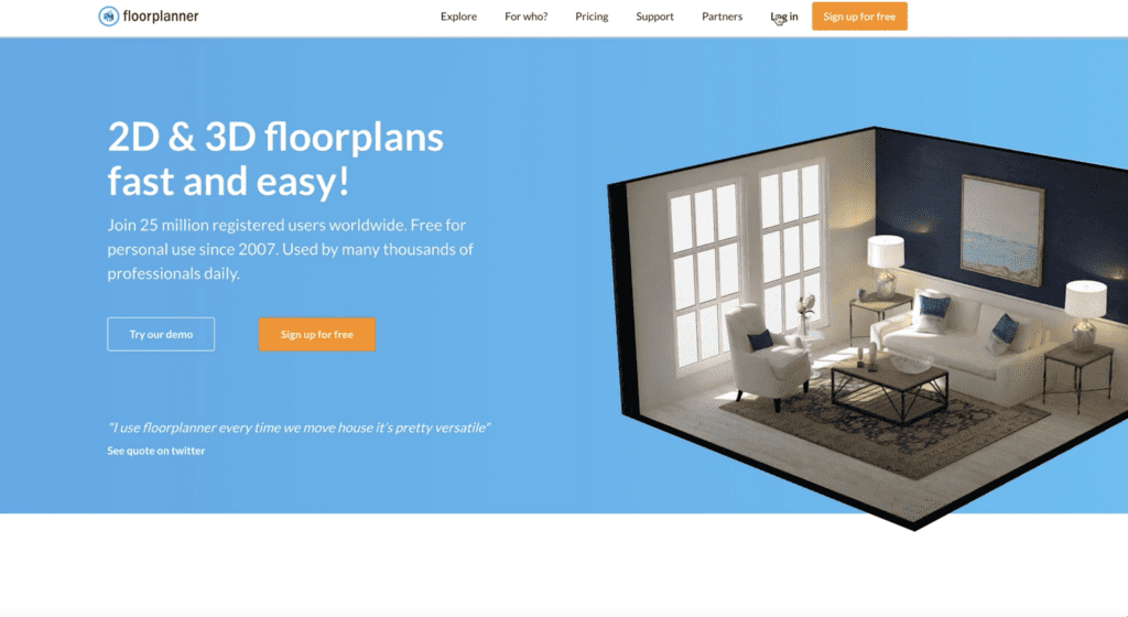 screen shot of home screen of Floorplanner software