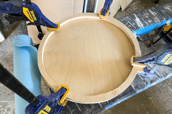 plywood circles glued and clamped together