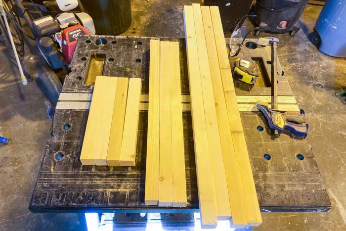 2x2s cut to make DIY fire wood rack
