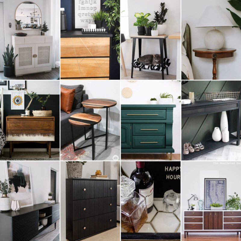 image collage of 12 modern furniture upcycle projects