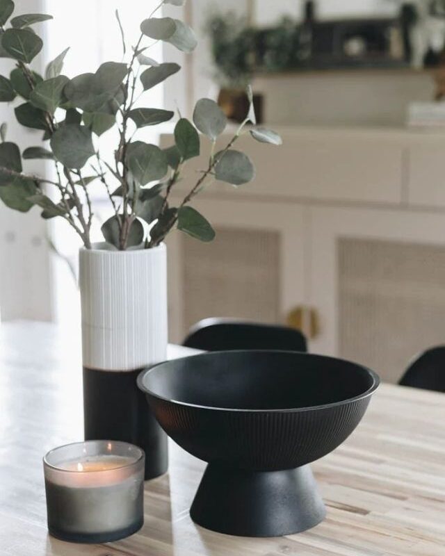 DIY black pedestal bowl sitting on table