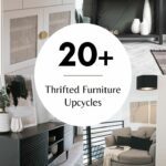 Collage of furniture makeovers with text reading "20+ Thrifted furniture ideas"