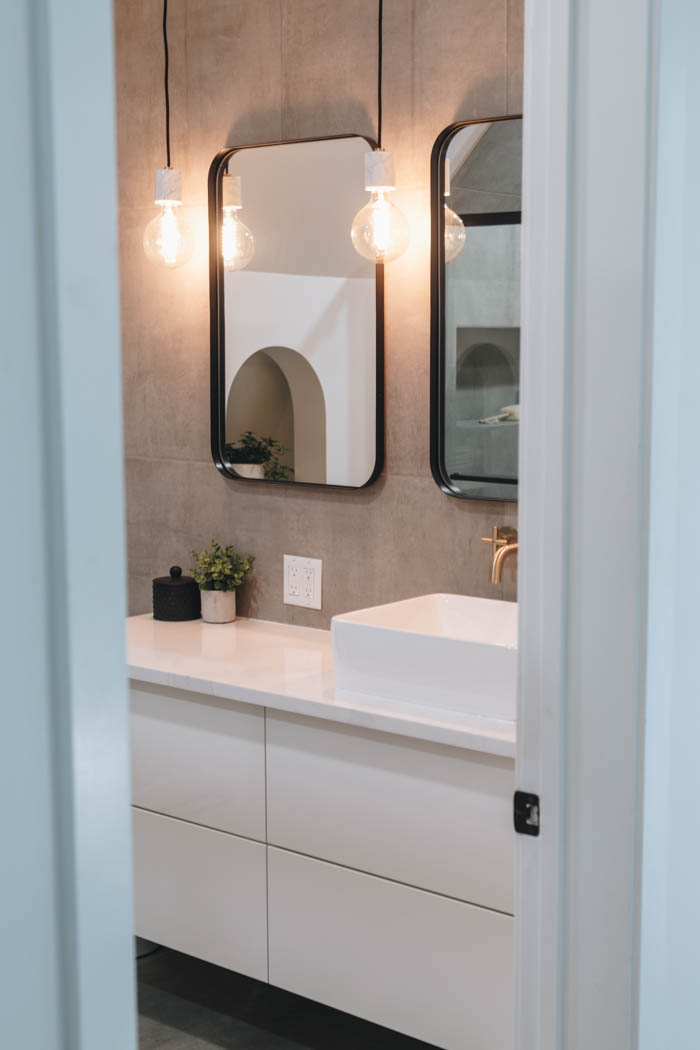 modern bathroom design with white IKEA vanity