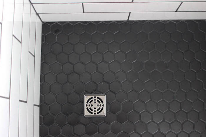 black hexagon floor tile